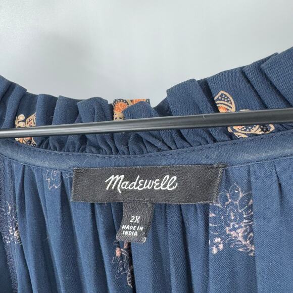 Madewell Plus Challis Floral Midi Dress Navy Boho Long Sleeve Tiered Flowy 2X - Picture 4 of 13